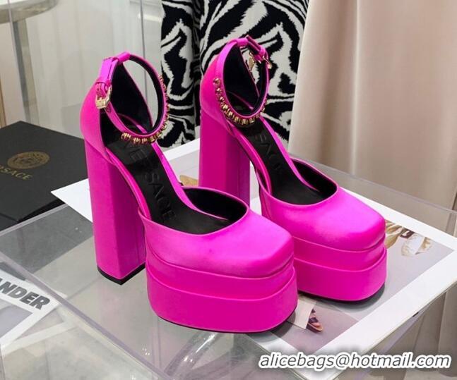 Discount Versace Medusa Aevitas Satin Platform Pumps 15cm Fuchsia Pink 112428