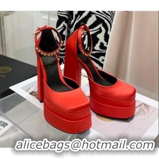 New Design Versace Medusa Aevitas Satin Platform Pumps 15cm 112428 Red