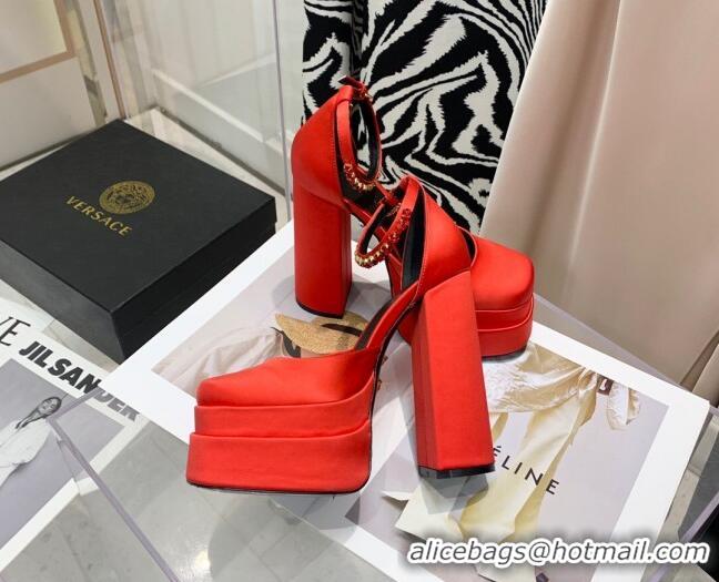 New Design Versace Medusa Aevitas Satin Platform Pumps 15cm 112428 Red