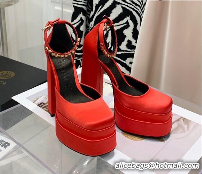 New Design Versace Medusa Aevitas Satin Platform Pumps 15cm 112428 Red