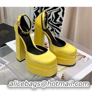 Super Quality Versace Medusa Aevitas Satin Platform Pumps 15cm 112428 Bright Yellow