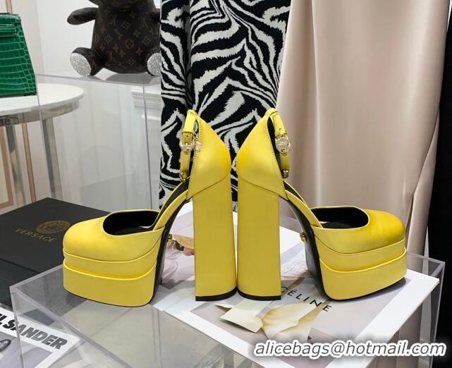 Super Quality Versace Medusa Aevitas Satin Platform Pumps 15cm 112428 Bright Yellow