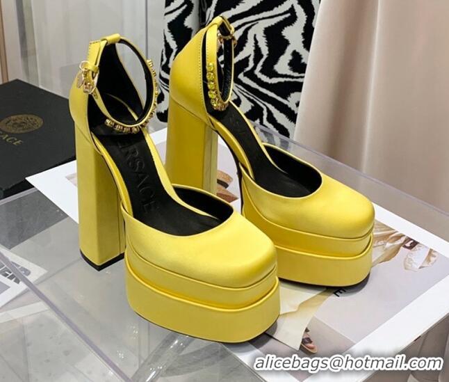 Super Quality Versace Medusa Aevitas Satin Platform Pumps 15cm 112428 Bright Yellow