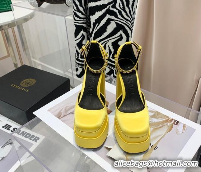 Super Quality Versace Medusa Aevitas Satin Platform Pumps 15cm 112428 Bright Yellow