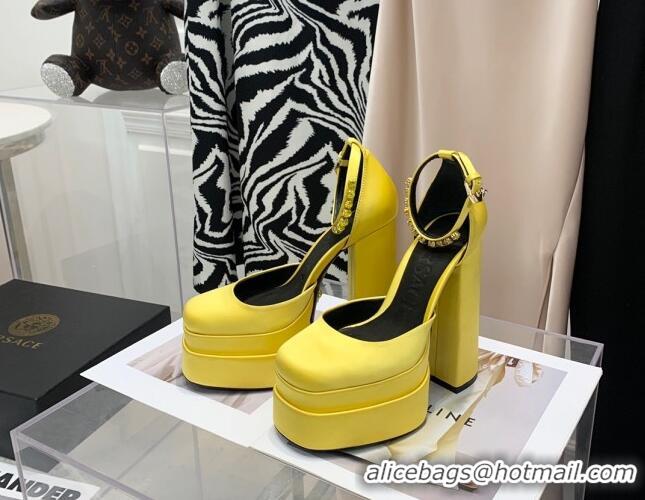 Super Quality Versace Medusa Aevitas Satin Platform Pumps 15cm 112428 Bright Yellow