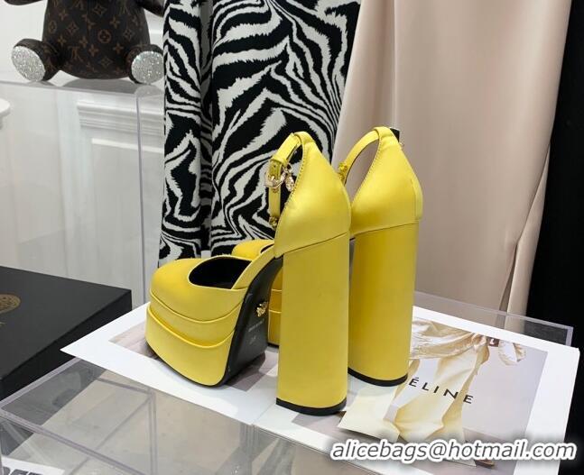 Super Quality Versace Medusa Aevitas Satin Platform Pumps 15cm 112428 Bright Yellow