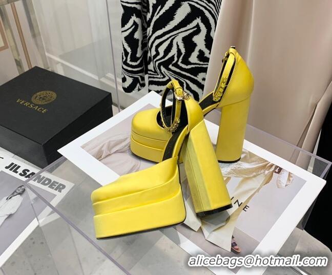 Super Quality Versace Medusa Aevitas Satin Platform Pumps 15cm 112428 Bright Yellow