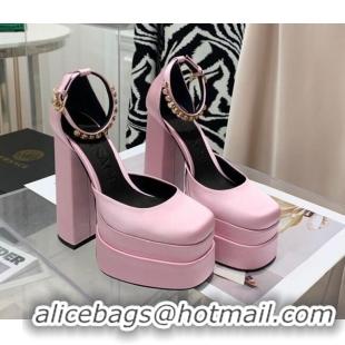 Good Quality Versace Medusa Aevitas Satin Platform Pumps 15cm Light Pink 112433