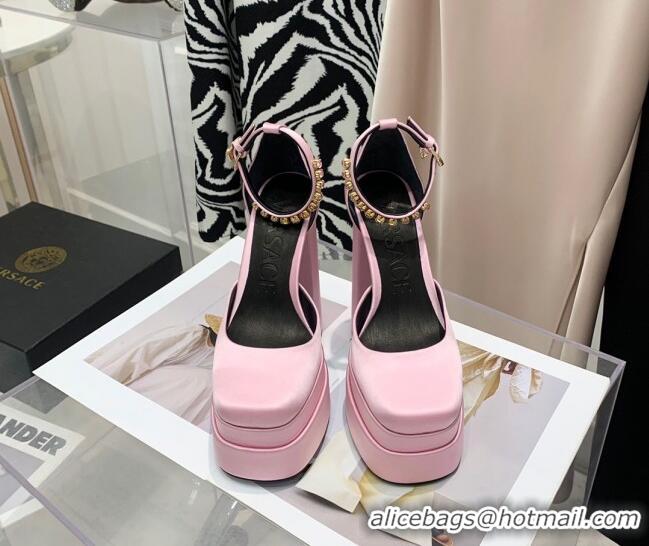 Good Quality Versace Medusa Aevitas Satin Platform Pumps 15cm Light Pink 112433