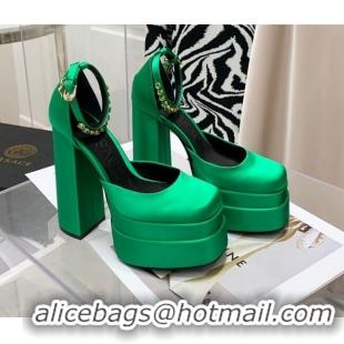 Top Design Versace Medusa Aevitas Satin Platform Pumps 15cm 112434 Green