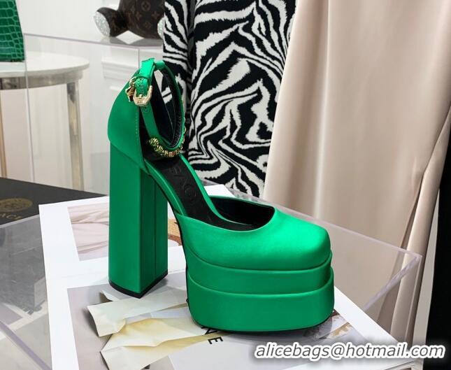 Top Design Versace Medusa Aevitas Satin Platform Pumps 15cm 112434 Green