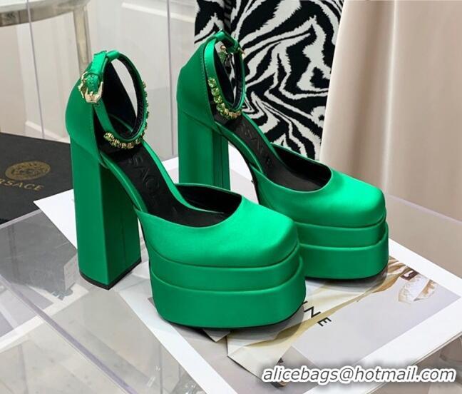 Top Design Versace Medusa Aevitas Satin Platform Pumps 15cm 112434 Green