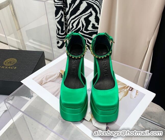 Top Design Versace Medusa Aevitas Satin Platform Pumps 15cm 112434 Green