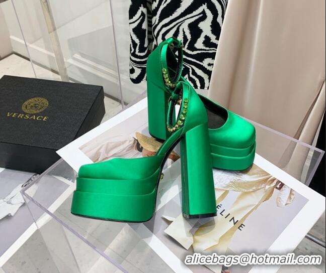 Top Design Versace Medusa Aevitas Satin Platform Pumps 15cm 112434 Green