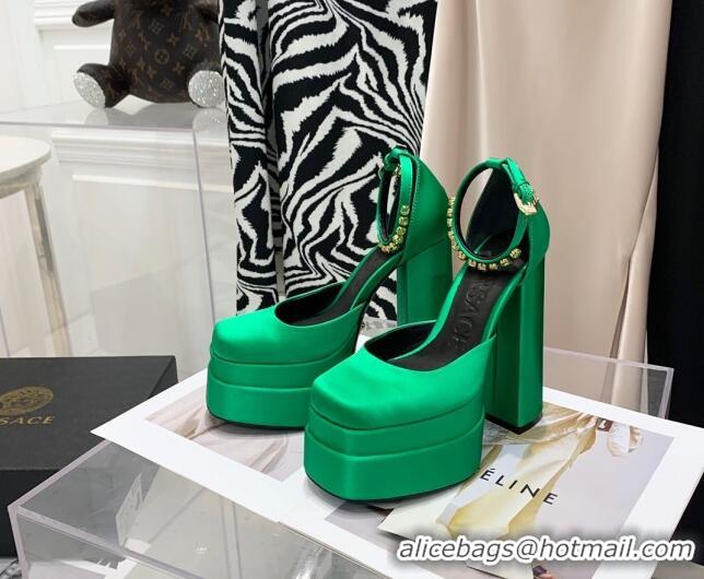 Top Design Versace Medusa Aevitas Satin Platform Pumps 15cm 112434 Green