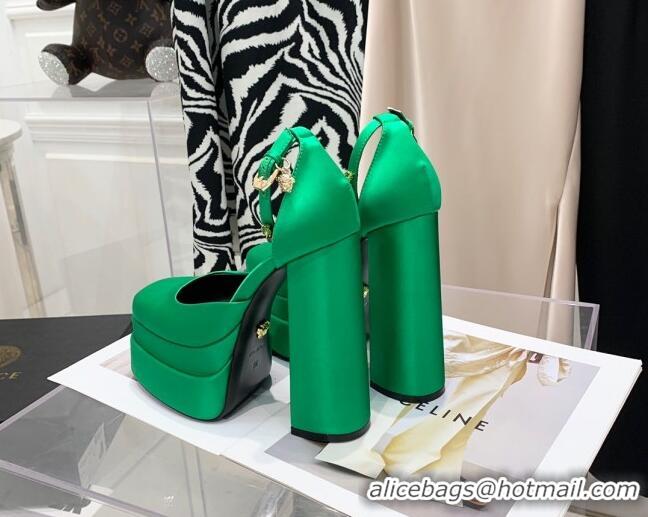 Top Design Versace Medusa Aevitas Satin Platform Pumps 15cm 112434 Green