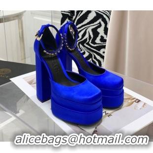 Cheap Price Versace Medusa Aevitas Satin Platform Pumps 15cm 112434 Royal Blue