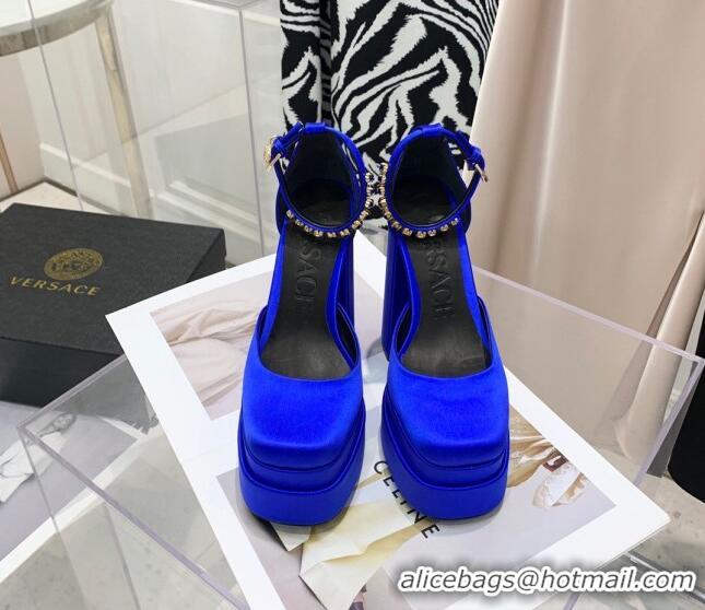 Cheap Price Versace Medusa Aevitas Satin Platform Pumps 15cm 112434 Royal Blue