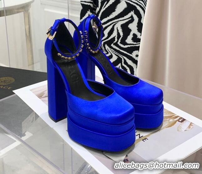 Cheap Price Versace Medusa Aevitas Satin Platform Pumps 15cm 112434 Royal Blue