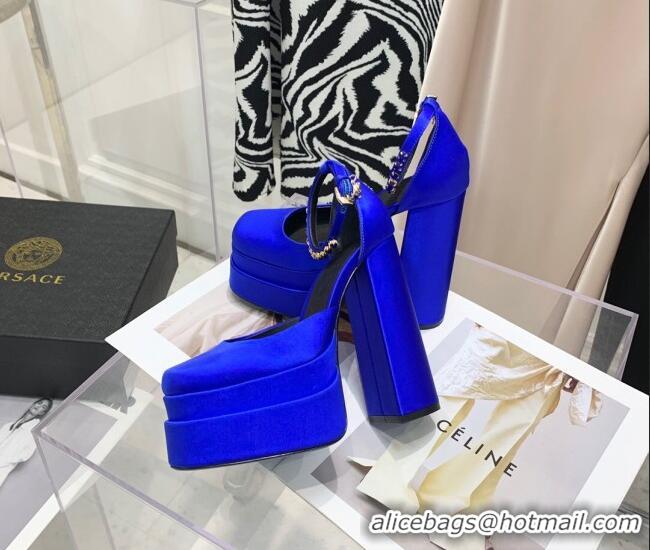 Cheap Price Versace Medusa Aevitas Satin Platform Pumps 15cm 112434 Royal Blue