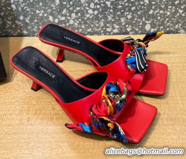 Affordable Price Versace Lambskin Heel Slide Sandals 5.5cm 121729 Red