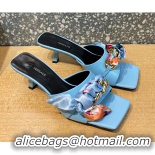 Super Quality Versace Lambskin Heel Slide Sandals 5.5cm 121729 Blue