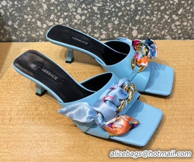 Super Quality Versace Lambskin Heel Slide Sandals 5.5cm 121729 Blue