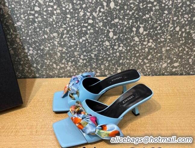 Super Quality Versace Lambskin Heel Slide Sandals 5.5cm 121729 Blue