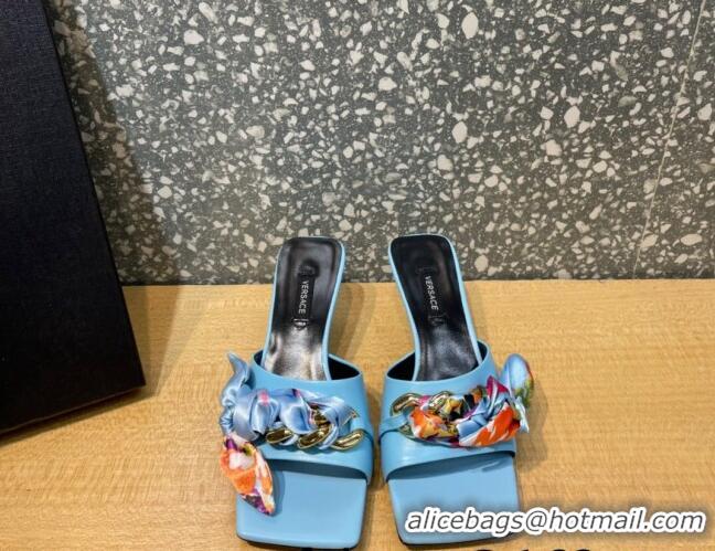 Super Quality Versace Lambskin Heel Slide Sandals 5.5cm 121729 Blue