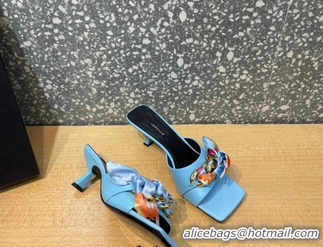 Super Quality Versace Lambskin Heel Slide Sandals 5.5cm 121729 Blue