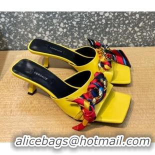 Top Quality Versace Lambskin Heel Slide Sandals 5.5cm 121729 Yellow