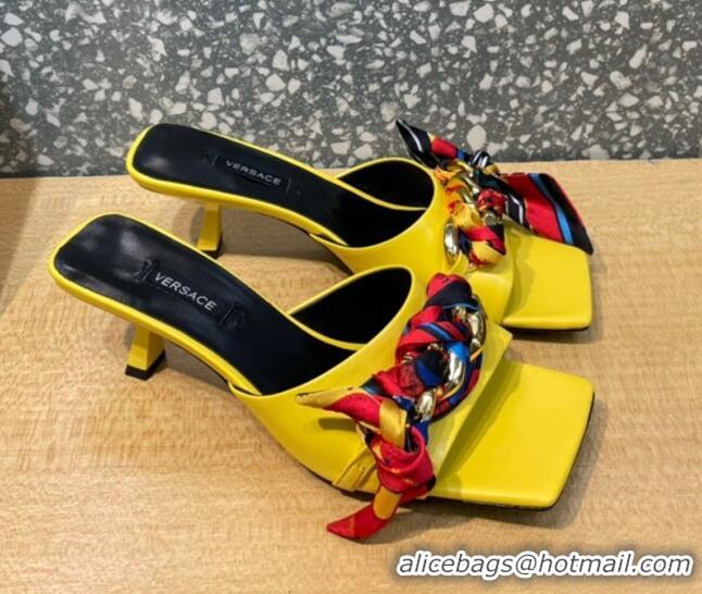 Top Quality Versace Lambskin Heel Slide Sandals 5.5cm 121729 Yellow