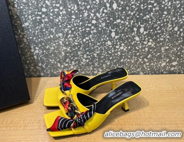 Top Quality Versace Lambskin Heel Slide Sandals 5.5cm 121729 Yellow