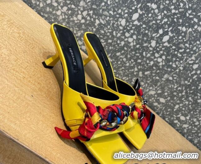 Top Quality Versace Lambskin Heel Slide Sandals 5.5cm 121729 Yellow