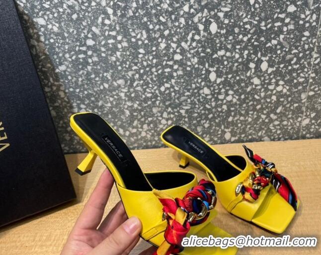 Top Quality Versace Lambskin Heel Slide Sandals 5.5cm 121729 Yellow