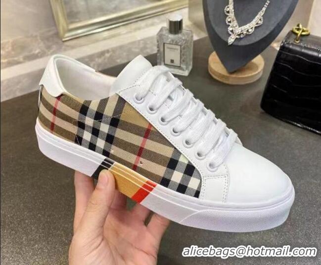 Fashion Luxury Burberry Check Calfskin Low-top Sneakers 030926 White