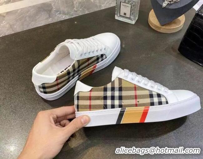 Fashion Luxury Burberry Check Calfskin Low-top Sneakers 030926 White