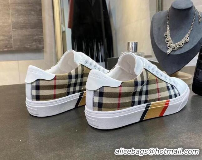 Fashion Luxury Burberry Check Calfskin Low-top Sneakers 030926 White