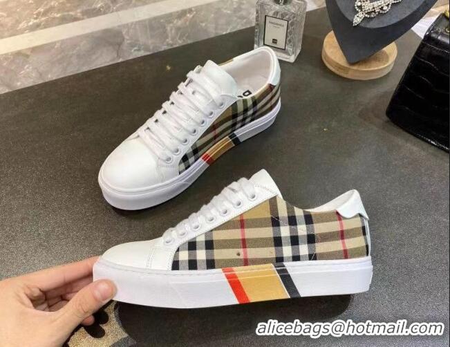 Fashion Luxury Burberry Check Calfskin Low-top Sneakers 030926 White