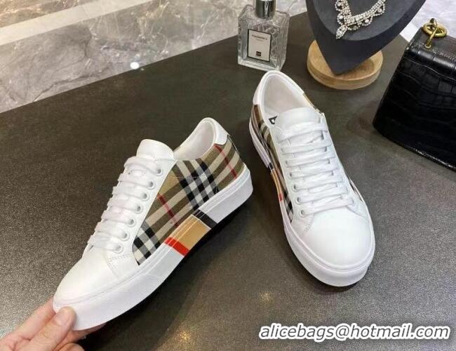 Fashion Luxury Burberry Check Calfskin Low-top Sneakers 030926 White