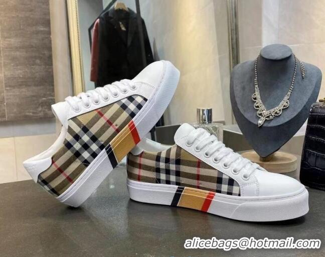 Fashion Luxury Burberry Check Calfskin Low-top Sneakers 030926 White