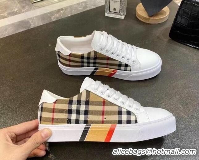 Fashion Luxury Burberry Check Calfskin Low-top Sneakers 030926 White