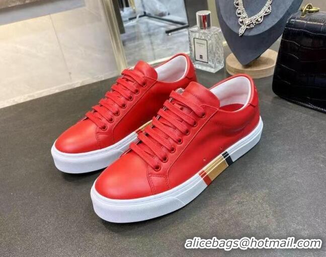 Most Popular Burberry Check Calfskin Low-top Sneakers 030929 Red