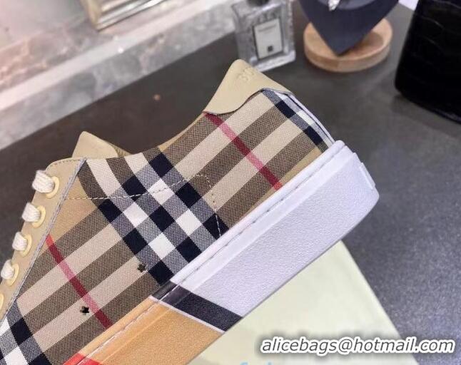 Best Price Burberry Check Calfskin Low-top Sneakers 030930 Beige