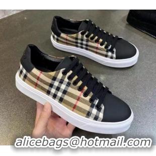 New Design Burberry Check Calfskin Low-top Sneakers 030932 Black