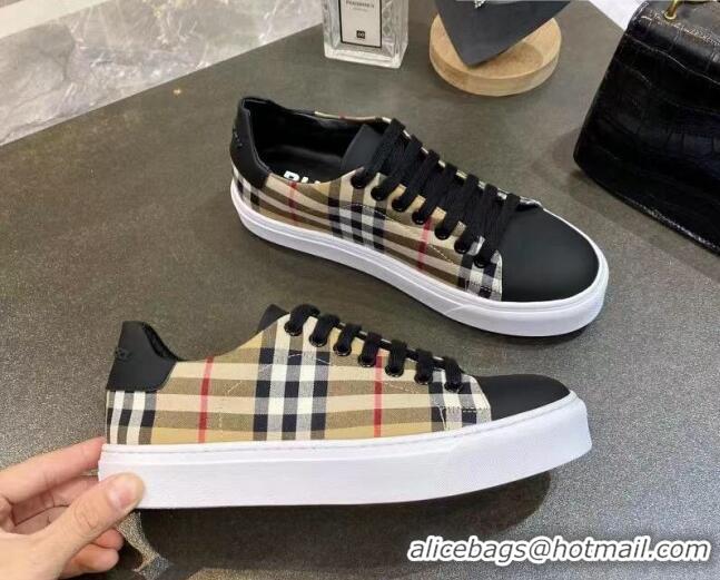 New Design Burberry Check Calfskin Low-top Sneakers 030932 Black