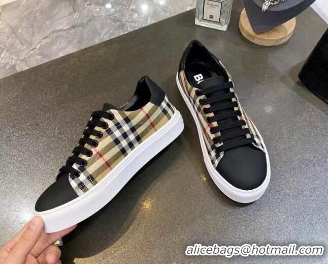 New Design Burberry Check Calfskin Low-top Sneakers 030932 Black