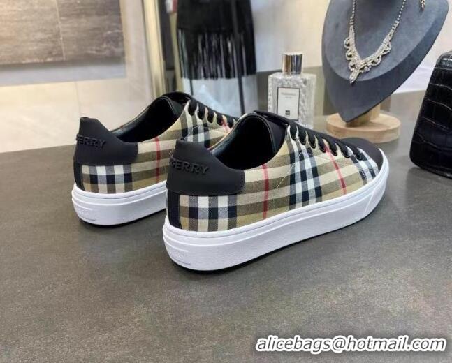 New Design Burberry Check Calfskin Low-top Sneakers 030932 Black