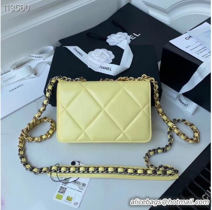 Well Crafted Chanel 19 Classic Sheepskin Leather Chain Wallet AP0957 LIGHT YELLOW