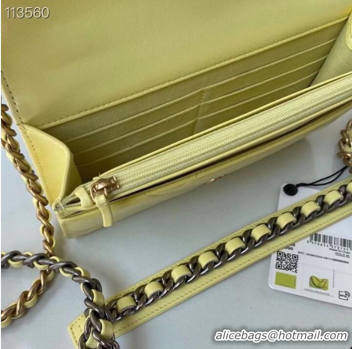 Well Crafted Chanel 19 Classic Sheepskin Leather Chain Wallet AP0957 LIGHT YELLOW